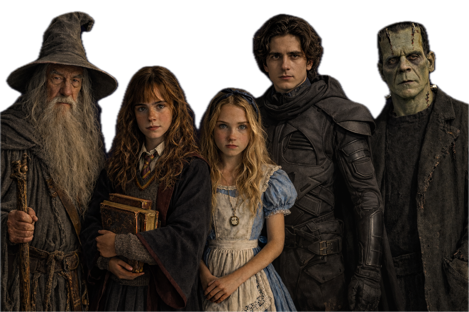 AI-generated character portraits from classic literature