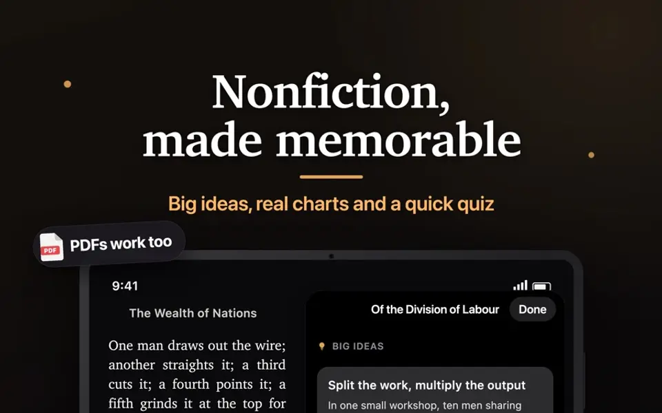 The Wealth of Nations with a big-ideas panel, a chart and a quiz