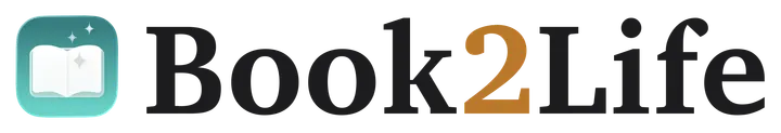 Book2Life icon and wordmark lockup, dark
