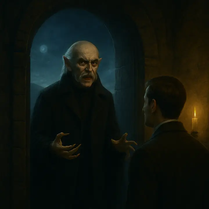 At dawn the howl of wolves rises from the valley; the Count, eyes gleaming, throws open the door and cries, 'Listen to them—the children of the night!' He stands framed in the doorway with the cold light of morning and the distant moan of the wild behind him, leaving Jonathan in a sea of wonders and fears.